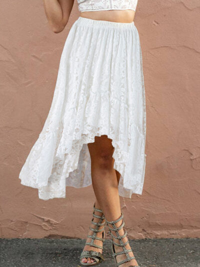 Falda Midi con encaje y dobladillo blanco