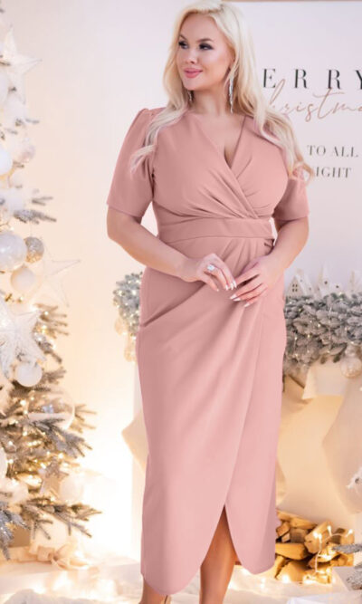 Vestido elegante rosa talla plus