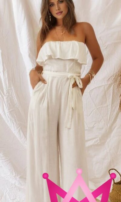 Palazzo strapless pierna ancha blanco