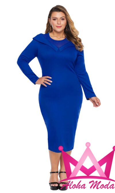 Vestido largo azul rey manga larga