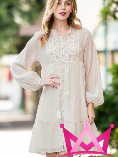 Vestido de encaje con borlas Beige
