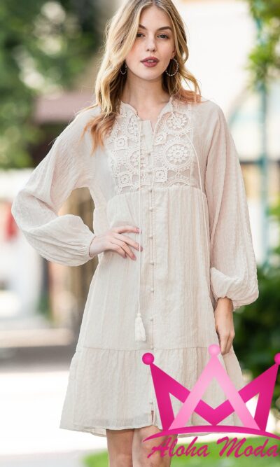 Vestido de encaje con borlas Beige