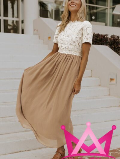 Vestido largo encaje beige