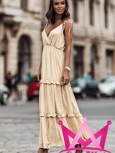 Vestido largo Beige con puntos dorados
