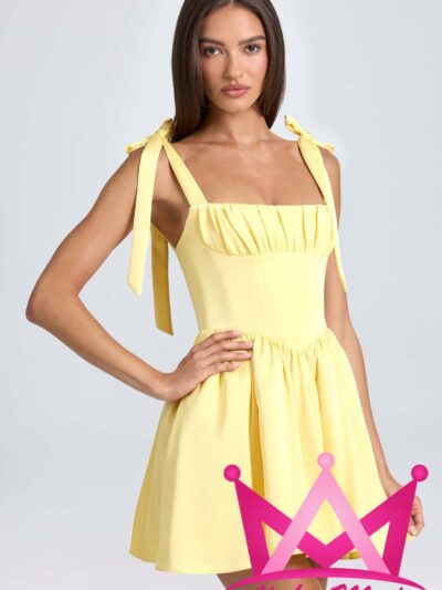 Vestido mini de tirantes lazo amarillo