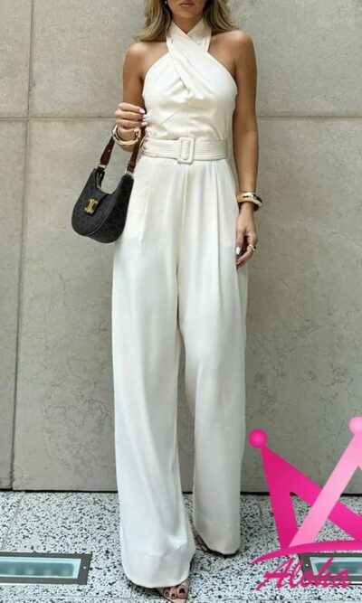 Palazzo cuello halter cruzado color blanco