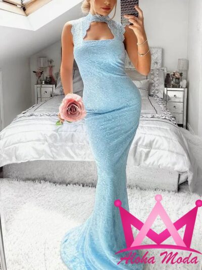 Vestido de encaje azul ajustado
