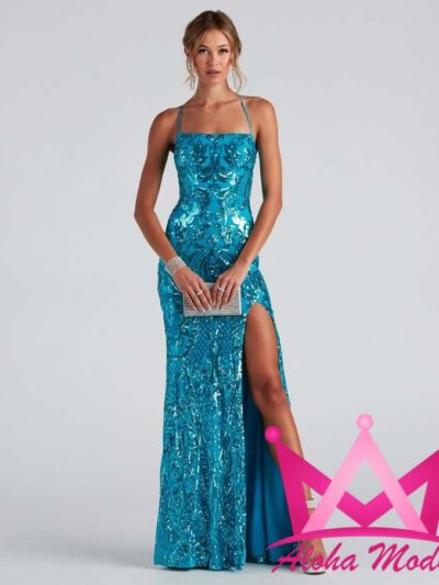 Vestido elegante de lentejuela escote trasero