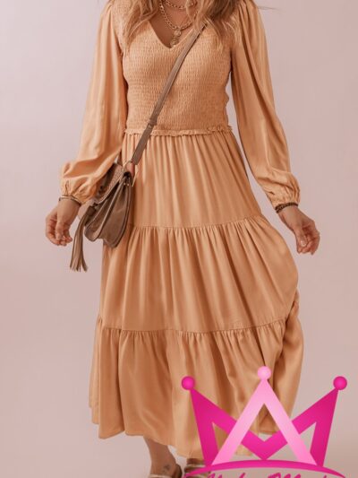 Vestido largo con volantes Beige
