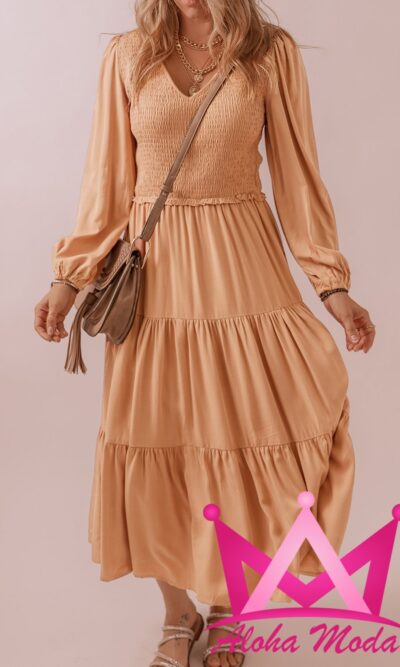 Vestido largo con volantes Beige