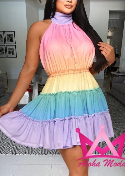 Vestido corto multicolor cuello halter