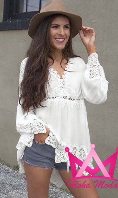blusa de manga larga blanca