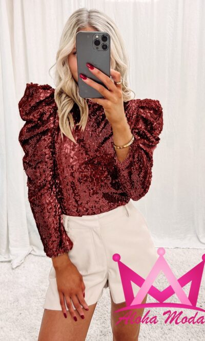 Blusa manga larga lentejuela roja
