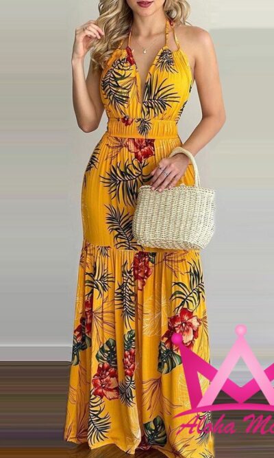 Vestido maxi estampado tropical