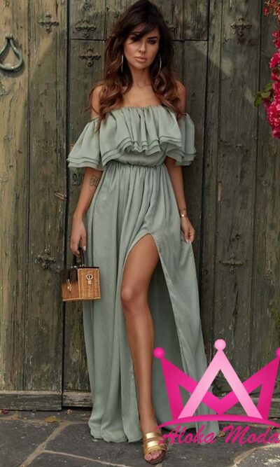 Vestido verde hombros descubiertos
